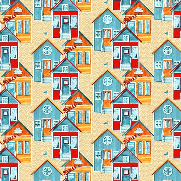 Beach Cottages Cotton Fabric 1159-41 Multi Surf's Up Henry Glass FQ Fat Quarter By the Yard BTY Precuts Summer House Pillow Tote Bag decor