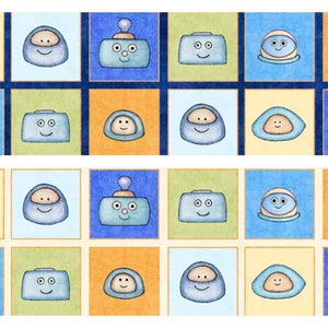 Robot Squares Cotton Fabric Space Ace 29572 Dan Morris QT Fabric FQ fat quarter by the half yard BTY neutral space nursery decor for baby