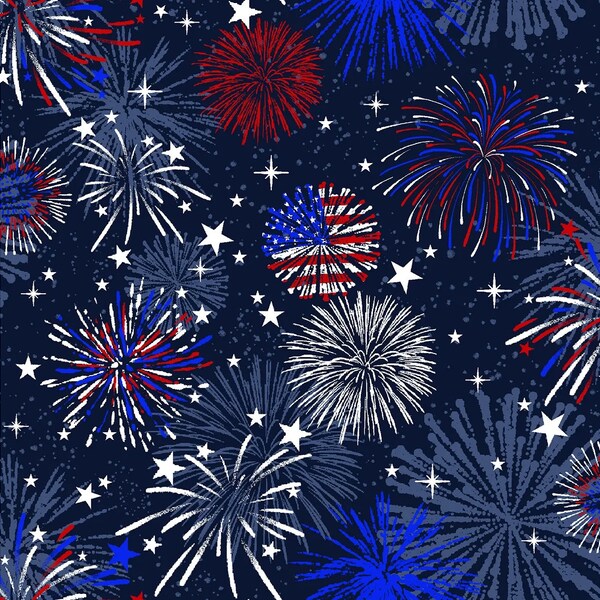 Fireworks Starburst Cotton Fabric R.W.B. Too 60-4611 Oasis Fabrics Patriotic Americana Precuts FQ Fat Quarter Eighth BTY Fourth of July 4