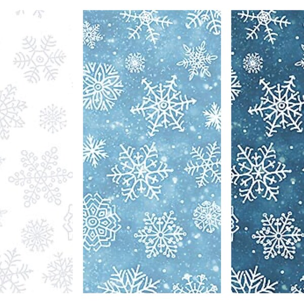 Snowflakes Cotton Fabric Silent Night Abraham Hunter Northcott 25390-10 25390-44 25390-46 Christmas Holiday Winter FQ Fat Quarter Eighth BTY
