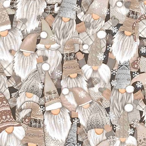 Packed White Holiday Gnomes Cotton Fabric Snow Gnomes 8208 Gail Cadden Timeless Treasures Gnome Christmas FQ BTY Fat Quarter Eighth By yard