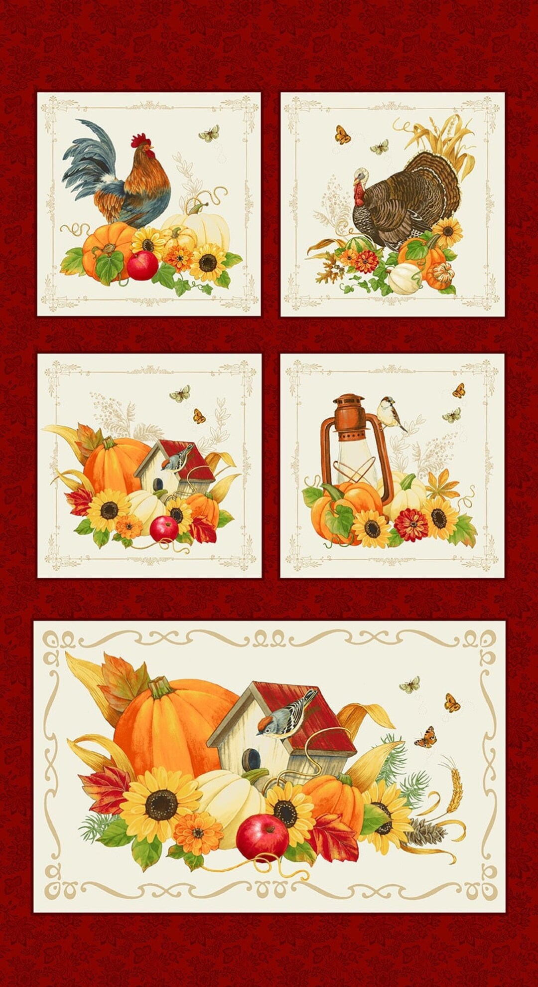 Harvest 5 Block Panel Cotton Fabric 744P-83 Turkey Talk Henry Glass ...