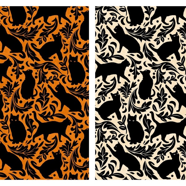 Black Cat Damask Halloween Cotton Fabric, Hallow's Eve, Northcott 27088, Haunted Mansion Spooky Decor FQ Fat Quarter Eighth Yard BTY Precuts