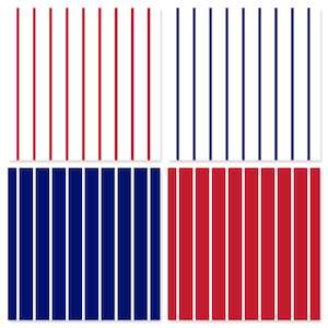 May include: Four different patterns of red, white, and blue vertical stripes. The patterns are arranged in a 2x2 grid.