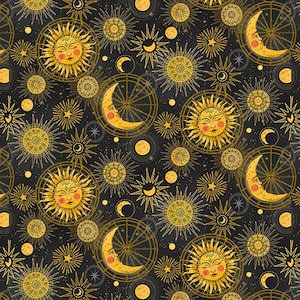 Moons Suns and Stars Cotton Fabric, 3282-95 Celestial Galaxy, Blank Quilting, FQ Fat Quarter Eighth BTY Yard Precuts Tarot Witchy Astrology