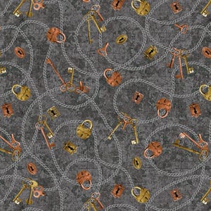 Chains, Keys & Locks Cotton Fabric, Full Steam Ahead 3938-95 Blank Fat Quarter FQ Eighth by Yard BTY Precuts Vintage Steampunk Ephemera Goth