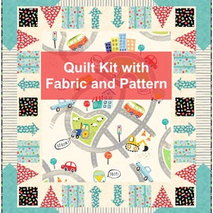 On the Road Play Panel Quilt Kit with Fabric and Pattern for Quilt top & Binding, Vroom Vroom QT Fabrics Car Activity Play Mat Toddler Gift