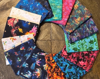 16 pc Dragon Kingdom Fat Quarter Bundle with Optional 24" panel, Whistler Studios Windham, Fantasy Dungeon Master Decor, COMPLETE collection