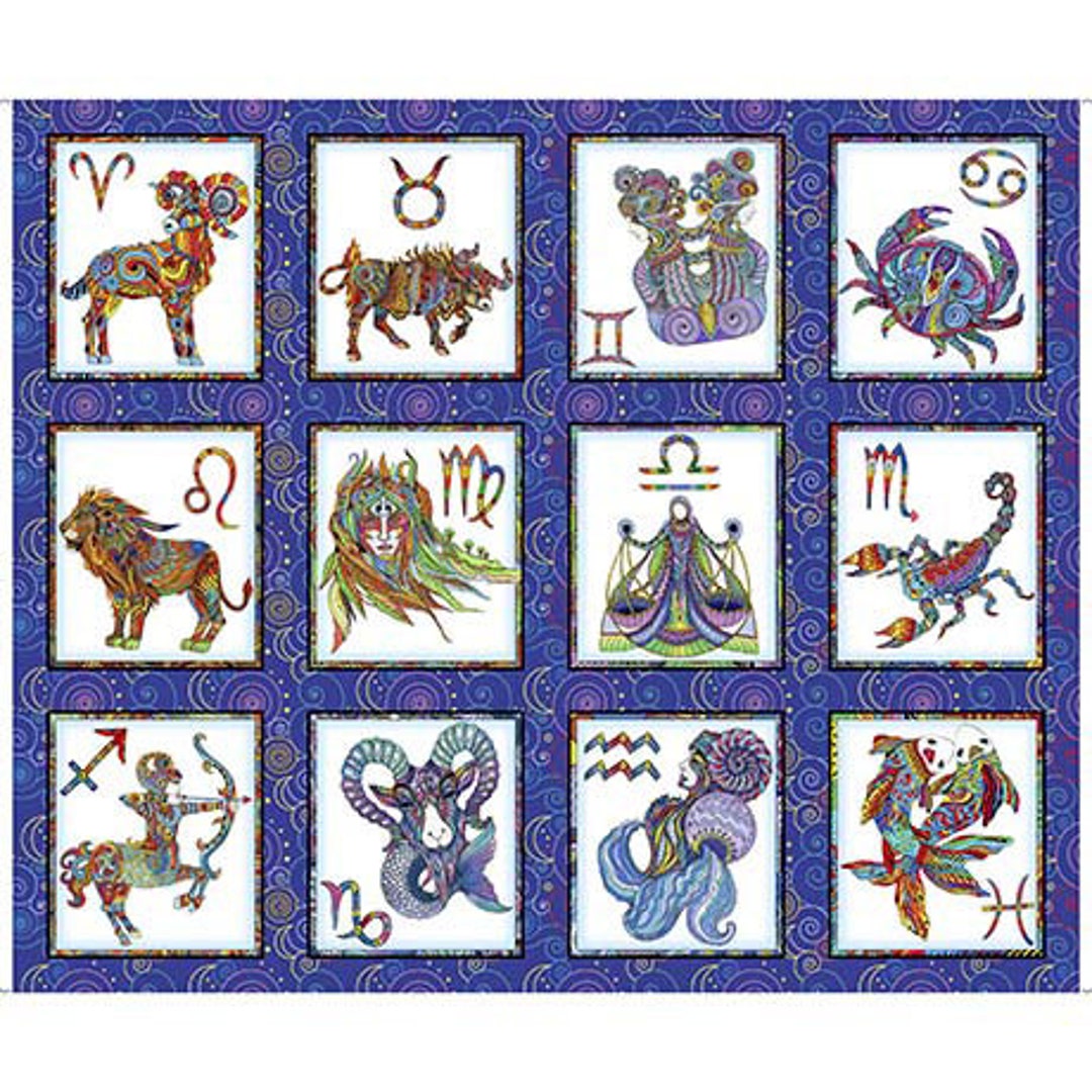 Zodiac Picture Patches Panel Cotton Fabric Zodiac Dreams 36 Block Panel