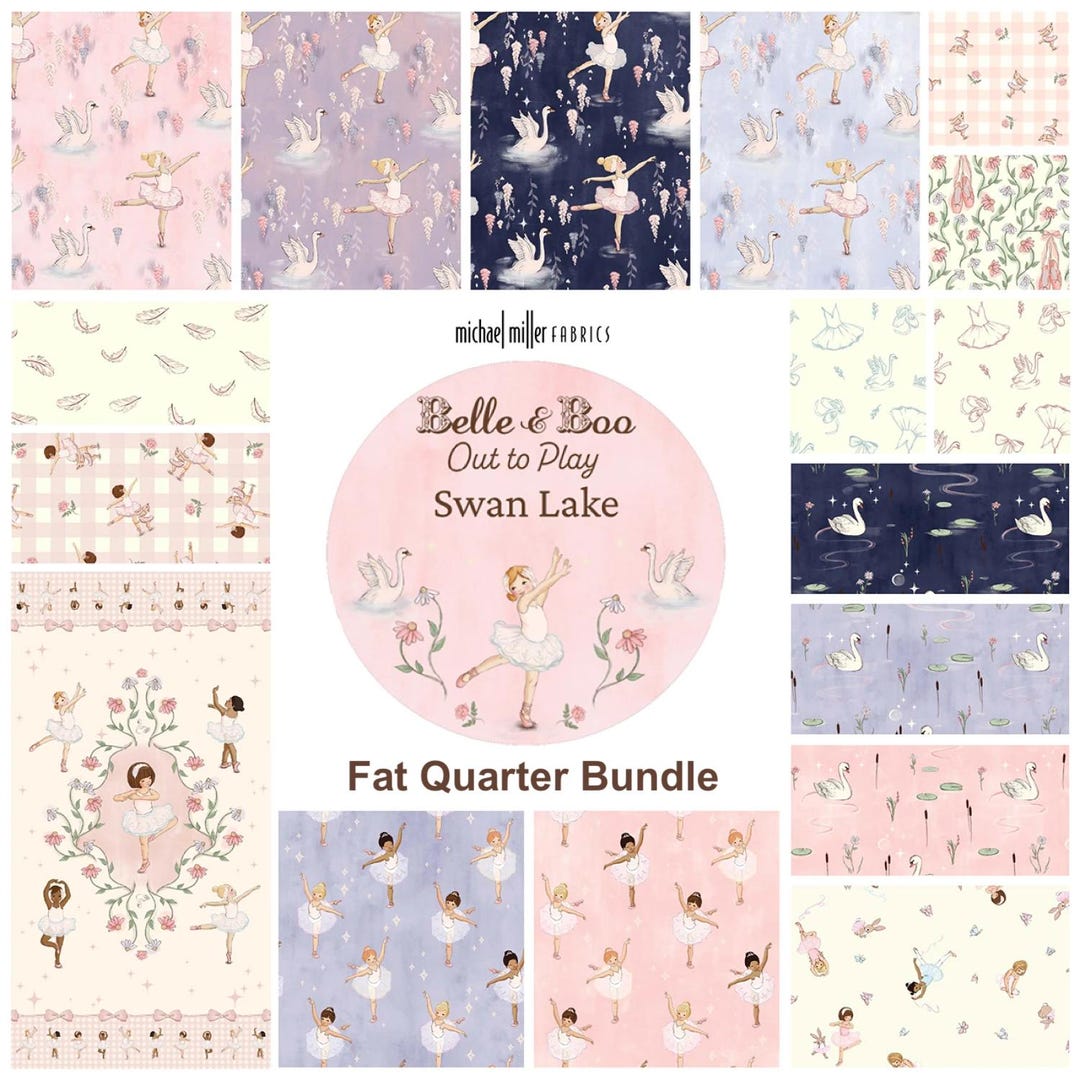 16 Pc Swan Lake Fat Quarter Bundle W/optional 24" Panel, Belle & Boo ...