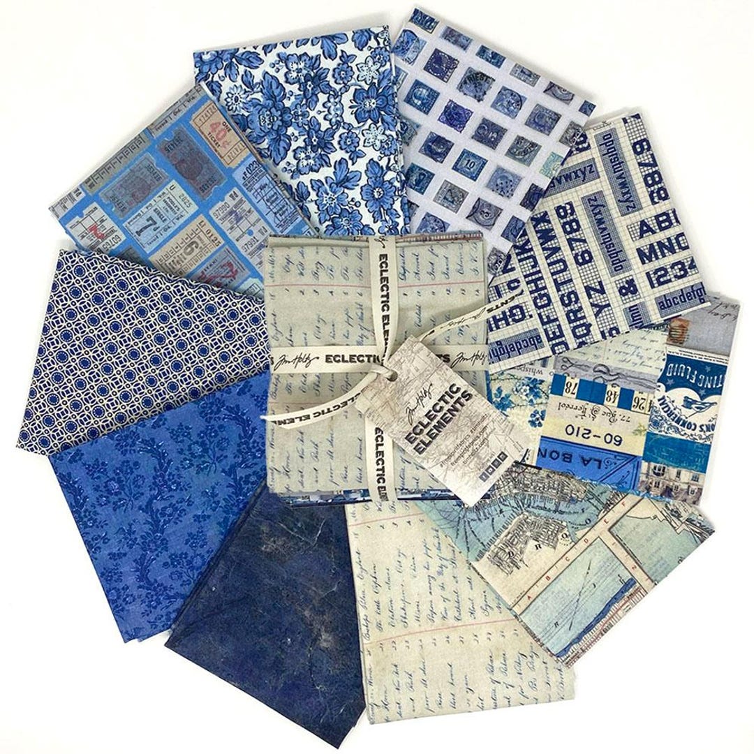 10pc Eclectic Elements Indigo Palette Fat Quarter Bundle, Tim