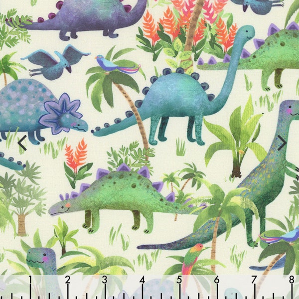 Dino-Mite Land Cotton Fabric CD2426 Timeless Treasures Dinosaurs FQ Fat Quarter BTY by the yard Dinosaur juvenile child nursery decor boy