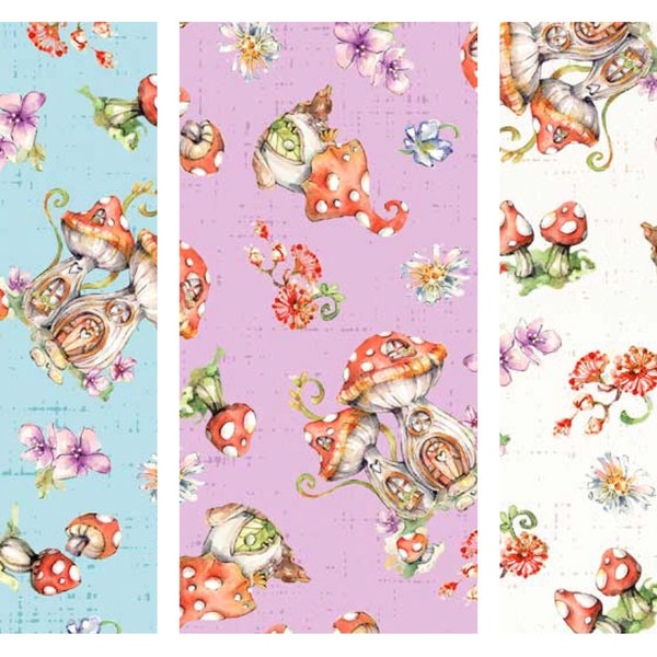 Mushroom Toss Cotton Fabric Fairy Garden FAIG05157 Sillier Than Sally PB Textiles girl decor Fairycore BTY By the Yard FQ Fat Quarter eighth