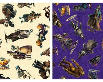 Creepy Figures Halloween Cotton Fabric 30203, Creepsville QT Fabrics Dan Morris, Scary Monster Decor FQ Fat Quarter BTY By Yard Goth Precuts