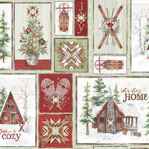 Cabin Patch Cotton Fabric, Snowflake Lodge, Studio E Winter Holiday Christmas FQ Fat Quarter BTY By Yard Precut Neutral Scandi Ski Decor
