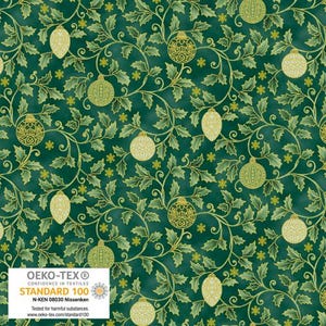 Gold Metallic Holly and Christmas Ball Cotton Fabric, 4592-008 Christmas Stars, Stof, Holiday Decor Fat Quarter FQ By the Yard BTY Precuts