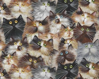 Fur Cat Pack 108 in Wide Back Cotton Fabric,  54281W-1DES Windham,  Half BTY By the Yard Kitty Lover Wideback, Quilt Backing fabric