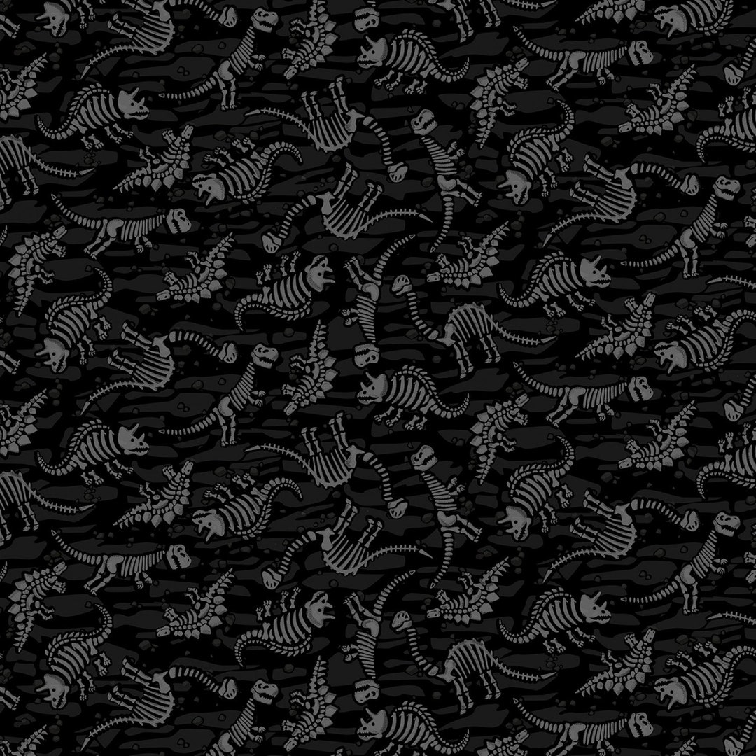 Black Dinosaurs Fossils Cotton Fabric CD2428 Timeless Treasures FQ Fat ...