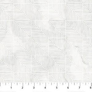 May include: White fabric with a geometric pattern of thin, gray lines forming a zig-zag design.