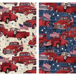 Red Trucks Cotton Fabric, Stars and Stripes 11 DP25336 Stonehenge Northcott Patriotic Americana Fourth of July 4th BTY FQ Fat Quarter eighth