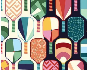 Paddles Cotton Fabric, Peace Love Pickleball 12124, Michael Miller, FQ Fat Quarter Eighth BTY By the Yard Precuts, Pickle Ball Pickleballer