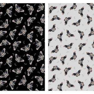 Free Flow Moths Cotton Fabric, Moonflower 2725 Dear Stella Fat Quarter FQ Eighth BTY Yard Precuts Celestial Witchy Dark Floral Academia Moth