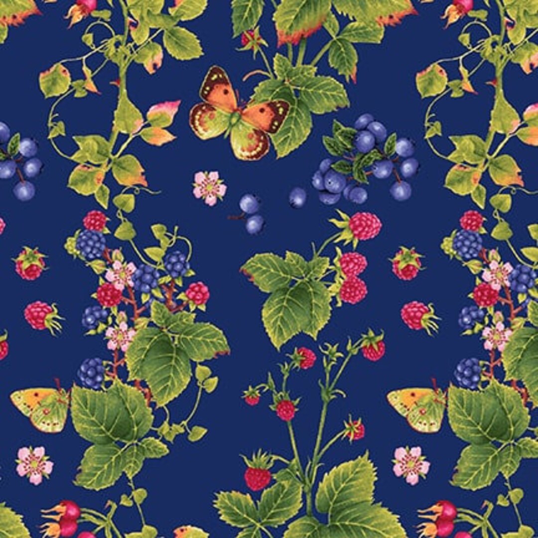 Berry Vine Cotton Fabric 716077, Minu and Wildberry Studio E Yu.me Design, FQ Fat Quarter