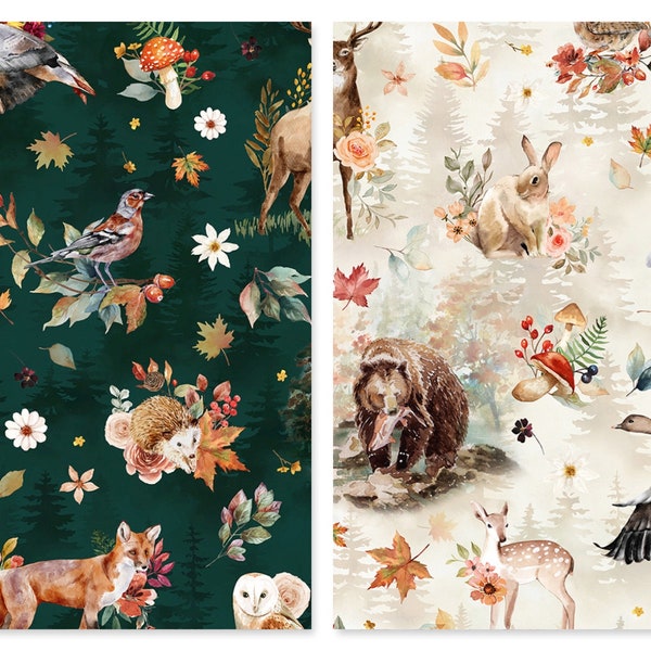 Woodland Animals Cotton Fabric, Woodsy and Whimsy V5281 Hoffman, FQ Fat Quarter BTY By Yard, Forest Animal Cottagecore Nature Decor Precuts