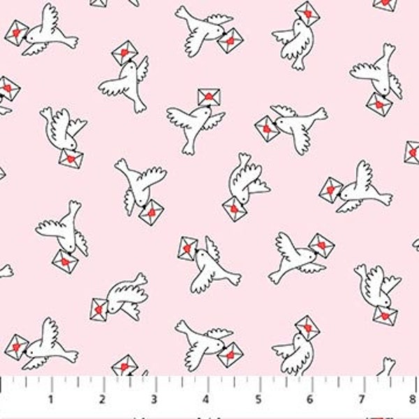 Special Delivery Cotton Fabric, Lovey Dovey Patrick Lose 10403-21 Valentines Day Valentine's Love Letter BTY yard Fat Quarter Eighth FQ Dove