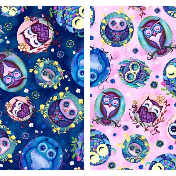Owl Toss Cotton Fabric, Hootie Patootie 05302PA PB Textiles Ketner, FQ Fat Quarter BTY Precuts, Nursery Baby Shower Gift Witch Wizard Decor