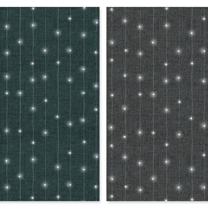 May include: Two seamless patterns of white string lights on a dark background. The left pattern is on a dark teal background and the right pattern is on a dark gray background.
