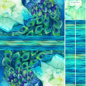 Peacock Tote Bag Panel Cotton Fabric Allure DP26709-66 Deborah Edwards Melanie Samra Northcott Easy Watercolor Quilt fabric Ready to Ship