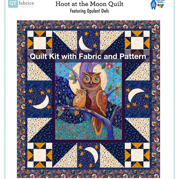 Hoot at the Moon Quilt Kit with Fabric and Pattern for 69x76 Quilt Top & Binding, Opulent Owls QT Fabrics, Fall Harvest Halloween Owl Witchy