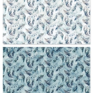 Soar Feathers Moody Blues Cotton Fabric DP24584 Deborah Edwards Melanie Samra Northcott FQ Fat Quarter Eighth BTY By the Yard Precuts Eagle