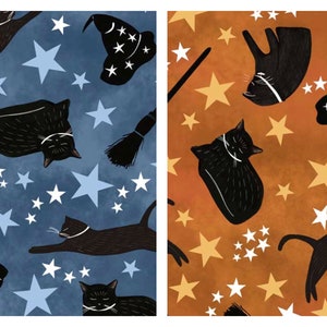 Black Cat Toss Halloween Cotton Fabric, Practical Magic 5362 PB Textiles FQ Fat Quarter Eighth By Yard BTY Haunted House Witch Witchy Decor