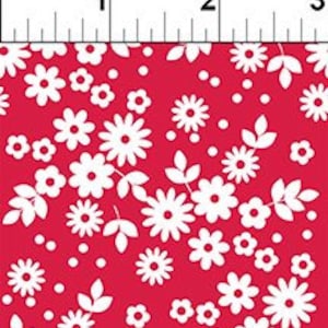 Flowers on Red Cotton Fabric, Cherry Lemonade 9CL2, In the Beginning Jason Yenter FQ Fat Quarter Eighth BTY By the Yard Summer Precuts Decor