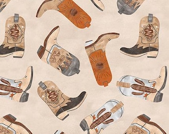 Cowboy Boots Cotton Fabric, 3585-30 Western Baby Boho, Blank Quilting Fat Quarter FQ Eighth BTY By Yard Horse Cowgirl Nursery Shower Precuts