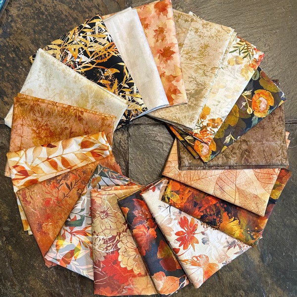 Reflections of Autumn 2 Fat Quarter Bundle 17 pieces, In The Beginning Jason Yenter Thanksgiving Harvest Autumn Fall Fat Quarters FQ Precuts