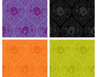 Ghosted Halloween Cotton Fabric, Bootiful DPJ2779 Dear Stella PammieJane FQ Fat quarter BTY by Yard Precut Cute Haunted House Mansion Damask