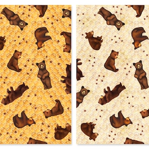 Bee And Honeycomb Toss Cotton Fabric Sweet as Honey Dan Morris QT Fabrics 29443E 29443A FQ Fat Quarter Eighth by the yard BTY Bear honey