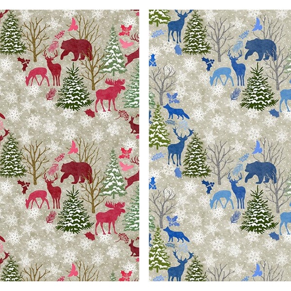 Forest Animals Cotton Fabric 3NW Nature's Winter Christmas Holiday Jason Yenter In the Beginning, FQ Fat Quarter by the Yard Folksy Nordic