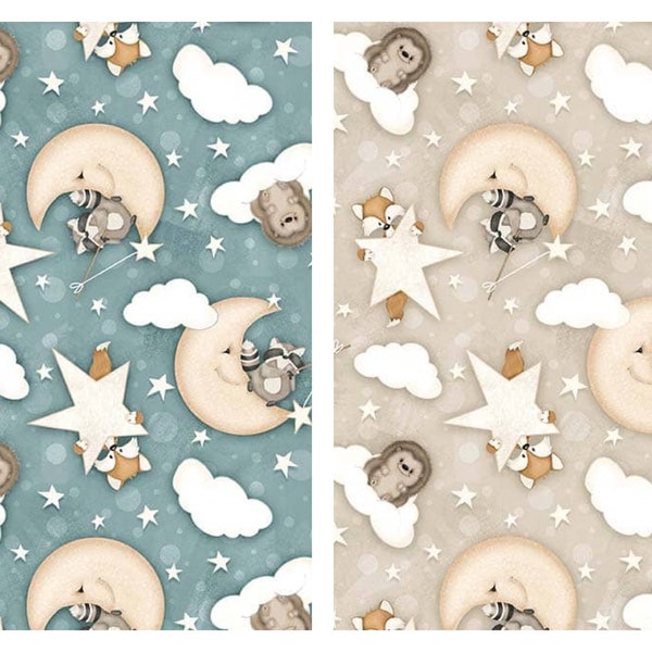 Moons Stars and Clouds Cotton Fabric Dream Big Little One Henry Glass Nursery FQ Fat Quarter BTY Yard Gender Neutral Noah's Ark Baby Shower