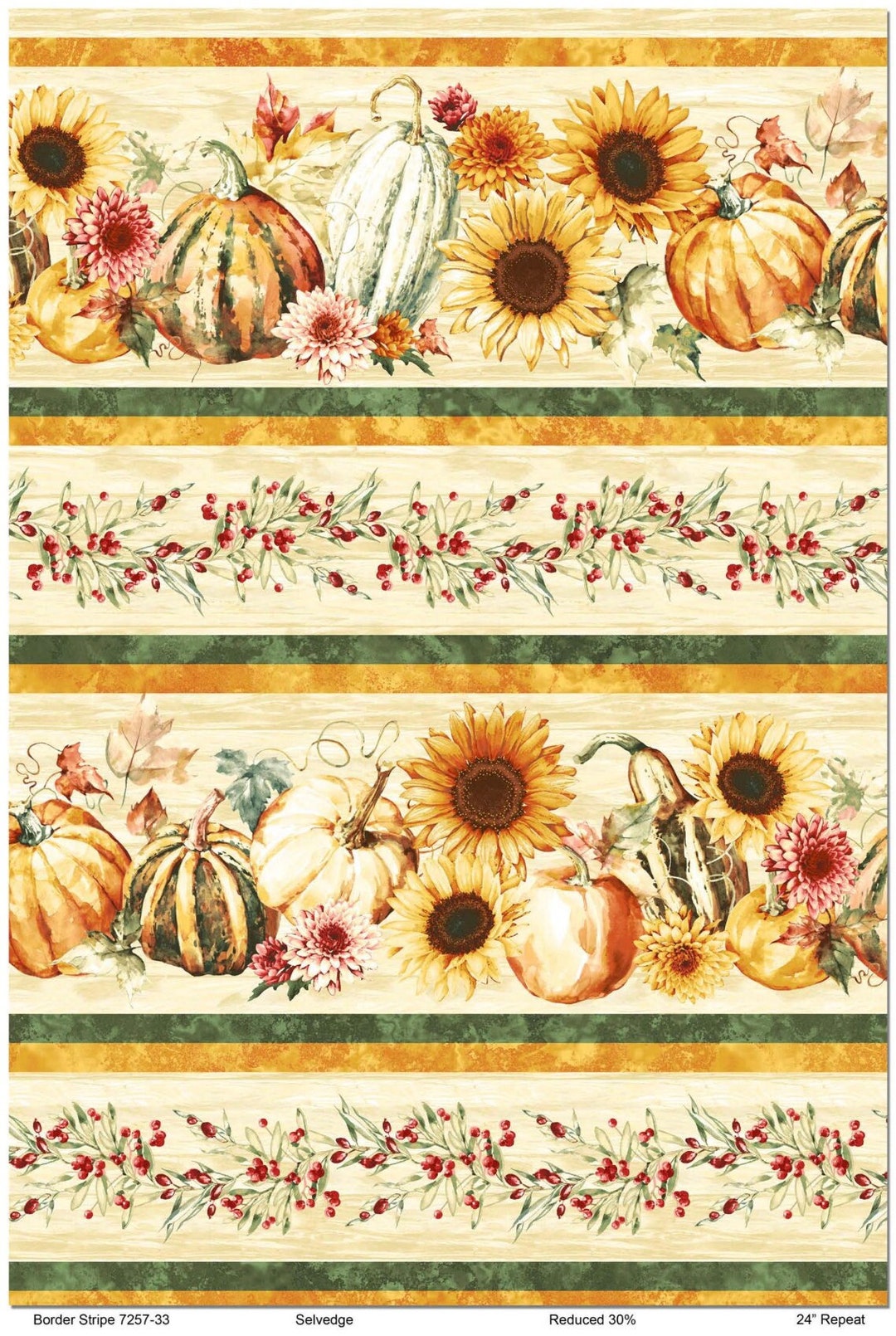 Harvest Border Stripe Cotton Fabric 7257-33 Fall Into Autumn ...