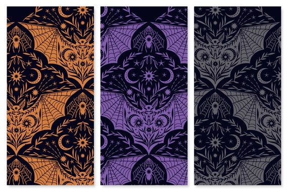 Floral Bat Damask Cotton Fabric Lewis & Irene A720 Halloween witchy fortune teller FQ Fat quarter eighth by the yard BTY gothic decor goth