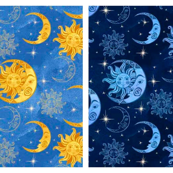 Sun and Moon Cotton Fabric Celestial 29630 Kate Ward Thacker Ink Arrow QT Fabrics FQ Fat Quarter by the yard BTY witchy celestial astrology