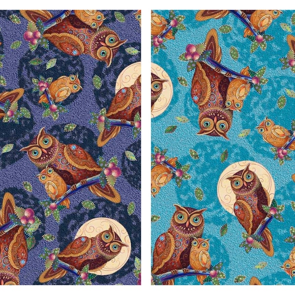 Owls Cotton Fabric, 29735 Opulent Owls QT Fabrics Wall Hanging Fall Harvest Halloween Thanksgiving Owl Witchy FQ Fat Quarter by the yard BTY