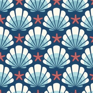 Starfish Shell Organic Cotton Fabric, Ocean Motion 227850 RouCouCou Cloud9 Quilt Weight FQ Fat Quarter BTY By Yard Precuts Beach Tote Sea