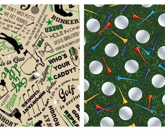 Tee Time Cotton Fabric, Gail Cadden Timeless Treasures Golf Ball Tee Tote Bag Decor FQ Fat Quarter Eighth BTY By Yard Precut Gift for Golfer