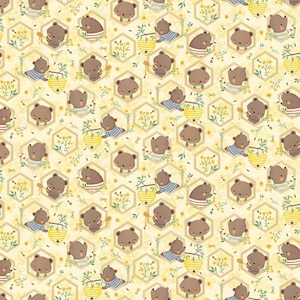 Bears on Honeycomb Cotton Fabric, Honey Bear CD3488, Timeless Treasures ,FQ Fat Quarter EIghth BTY By Yard Precuts, Baby Shower Gift Nursery