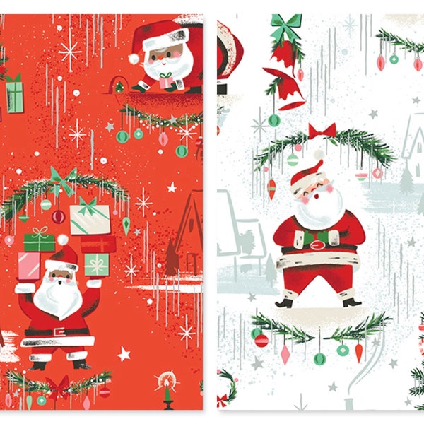 Santa Claus Main Sparkle Cotton Fabric, Metallic Twas Riley Blake, Retro Christmas Holiday decor Fat Quarter FQ Eighth BTY half by the yard